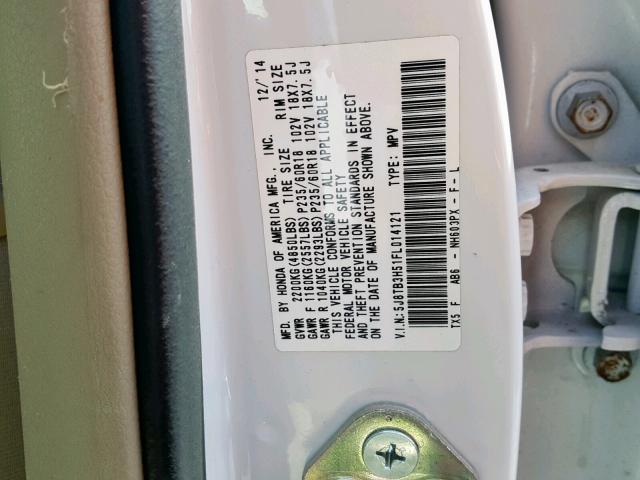 5J8TB3H51FL014121 - 2015 ACURA RDX TECHNO WHITE photo 10