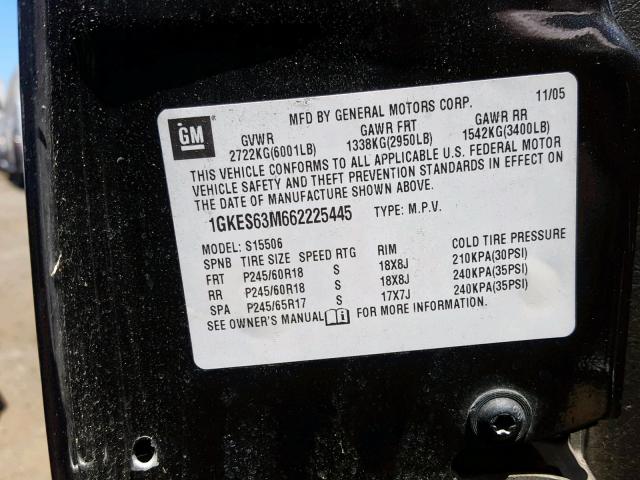 1GKES63M662225445 - 2006 GMC ENVOY DENA BLACK photo 10