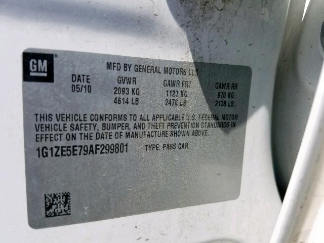 1G1ZE5E79AF299801 - 2010 CHEVROLET MALIBU LTZ 白色 照片 10