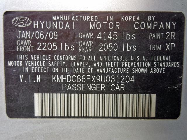 KMHDC86EX9U031204 - 2009 HYUNDAI ELANTRA TO SILVER photo 10