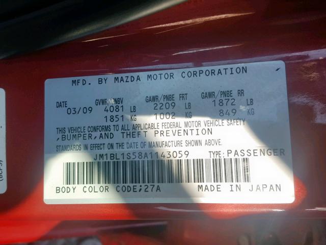 JM1BL1S58A1143059 - 2010 MAZDA 3 S RED photo 10