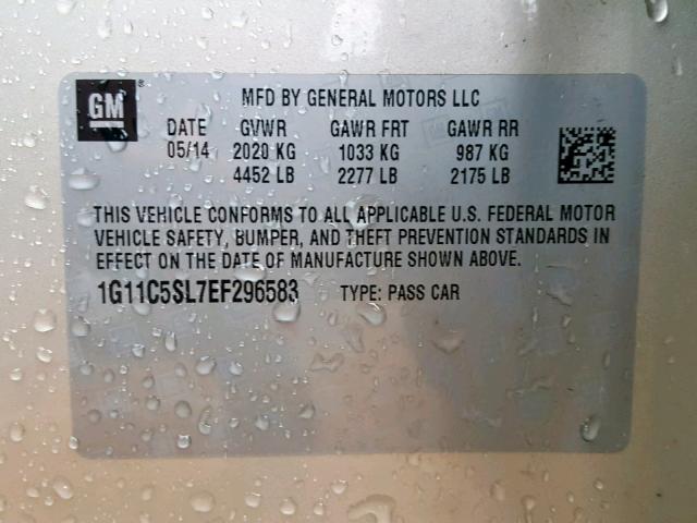 1G11C5SL7EF296583 - 2014 CHEVROLET MALIBU 1LT 棕色 照片 10