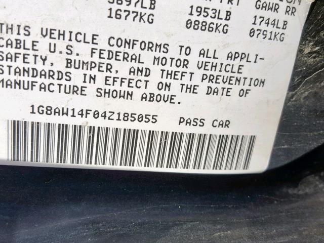 1G8AW14F04Z185055 - 2004 SATURN ION LEVEL BLUE photo 10