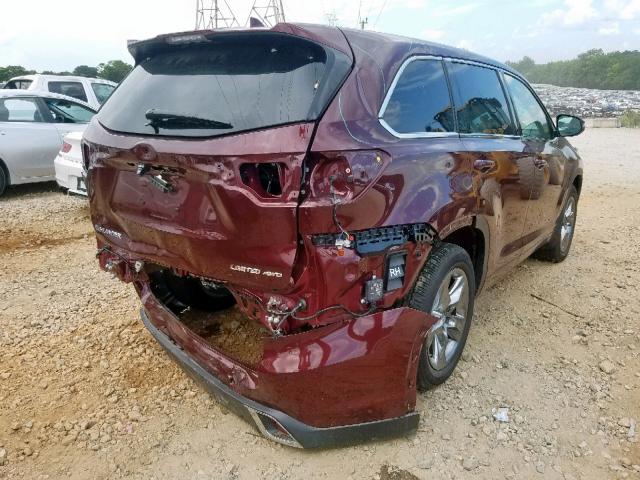 5TDDZRFH5JS844719 - 2018 TOYOTA HIGHLANDER BURGUNDY photo 4