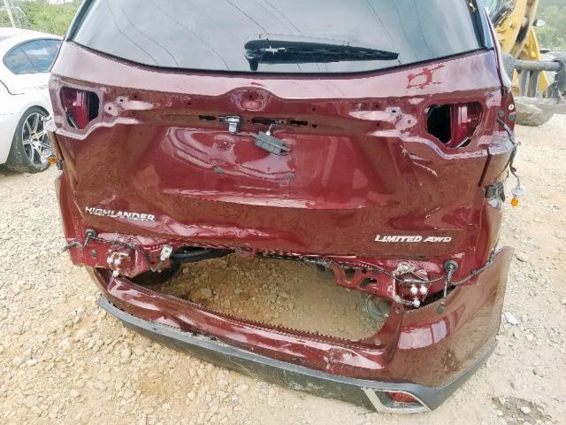 5TDDZRFH5JS844719 - 2018 TOYOTA HIGHLANDER BURGUNDY photo 9