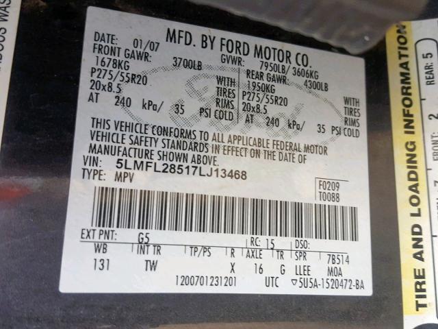 5LMFL28517LJ13468 - 2007 LINCOLN NAVIGATOR 黑色 照片 10