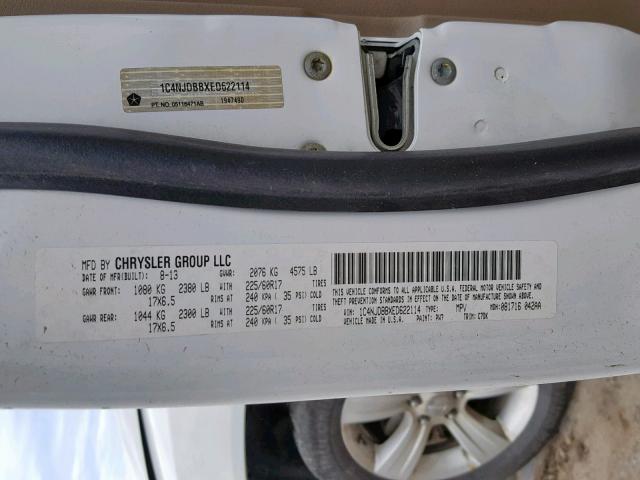 1C4NJDBBXED622114 - 2014 JEEP COMPASS SP თეთრი ფოტო 10