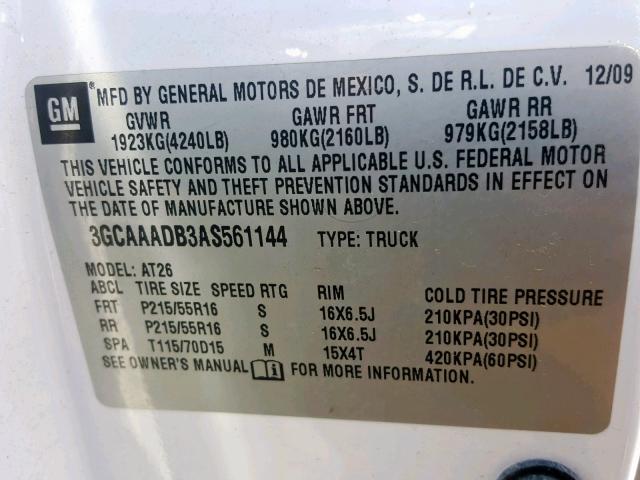 3GCAAADB3AS561144 - 2010 CHEVROLET HHR PANEL WHITE photo 10