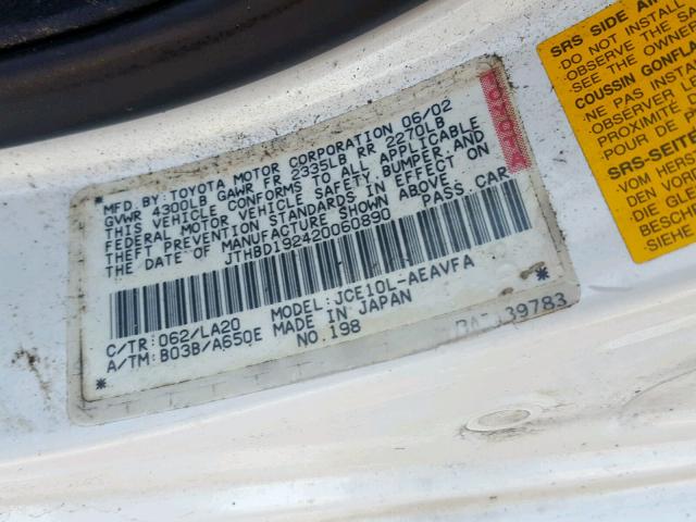 JTHBD192420060890 - 2002 LEXUS IS 300 WHITE photo 10