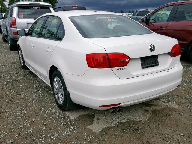 3VW2K7AJ2DM397794 - 2013 VOLKSWAGEN JETTA BASE WHITE photo 3