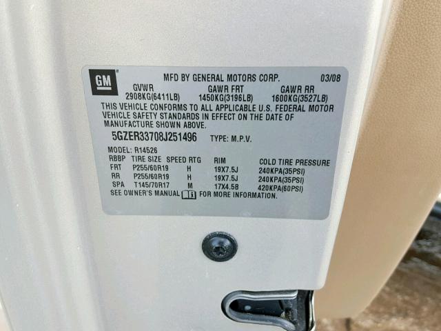 5GZER33708J251496 - 2008 SATURN OUTLOOK XR კრემისფერი ფოტო 10