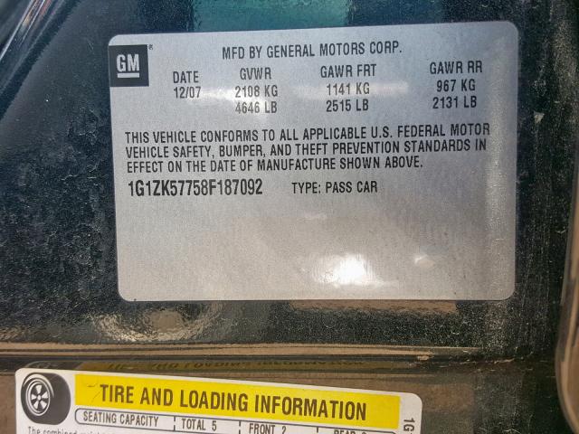 1G1ZK57758F187092 - 2008 CHEVROLET MALIBU LTZ 黑色 照片 10