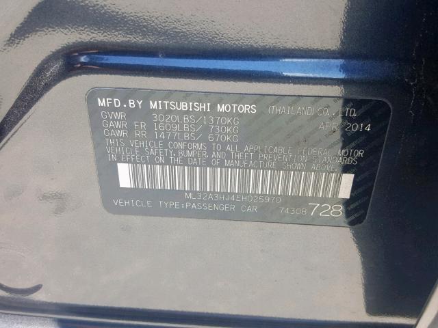 ML32A3HJ4EH025970 - 2014 MITSUBISHI MIRAGE DE SILVER photo 10