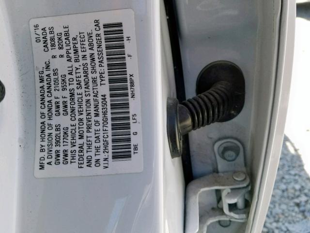 2HGFC1F70GH635044 - 2016 HONDA CIVIC EXL 白色 照片 10