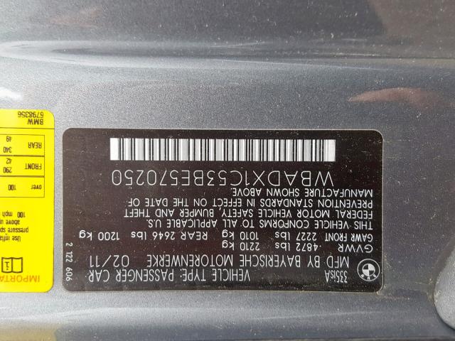 WBADX1C53BE570250 - 2011 BMW 335 IS GRAY photo 10