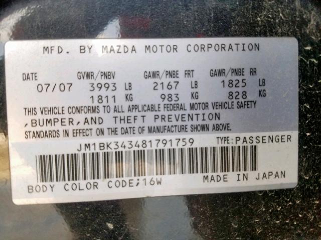 JM1BK343481791759 - 2008 MAZDA 3 HATCHBAC BLUE photo 10