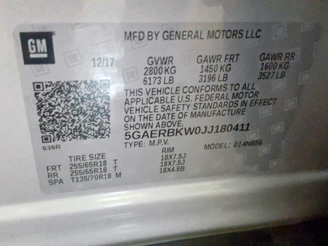 5GAERBKW0JJ180411 - 2018 BUICK ENCLAVE ES SILVER photo 10