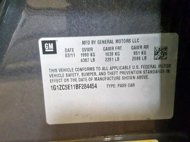 1G1ZC5E11BF284454 - 2011 CHEVROLET MALIBU 1LT 黑色 照片 10