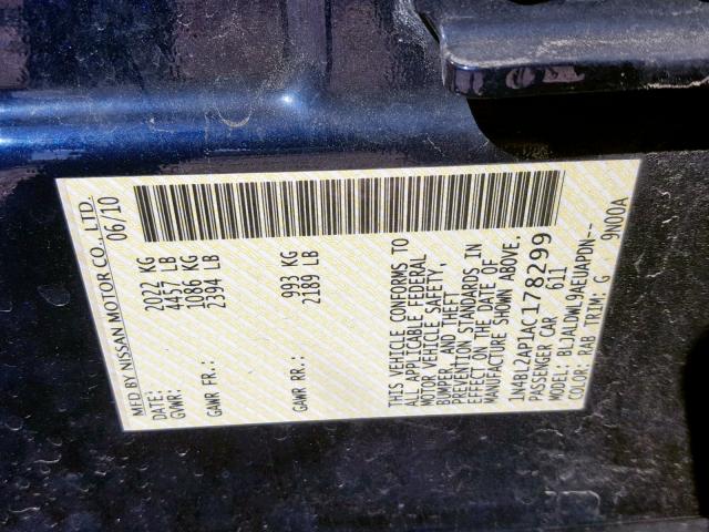 1N4BL2AP1AC178299 - 2010 NISSAN ALTIMA SR BLUE photo 10