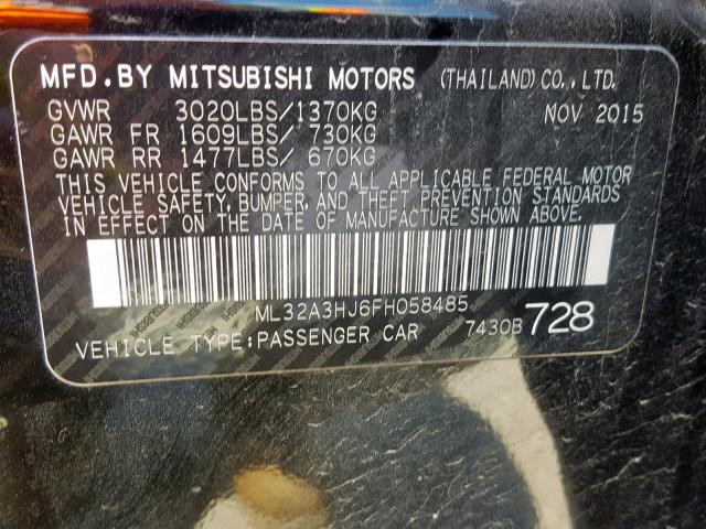 ML32A3HJ6FH058485 - 2015 MITSUBISHI MIRAGE DE BLACK photo 10