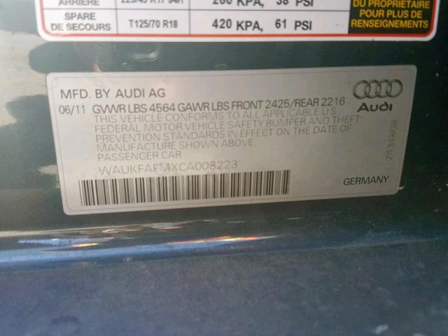 WAUKFAFMXCA008223 - 2012 AUDI A3 PREMIUM BLUE photo 10