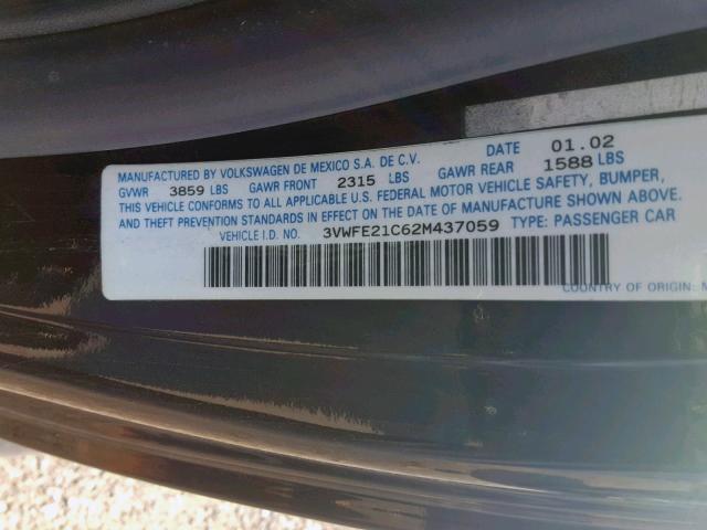 3VWFE21C62M437059 - 2002 VOLKSWAGEN NEW BEETLE შავი ფოტო 10