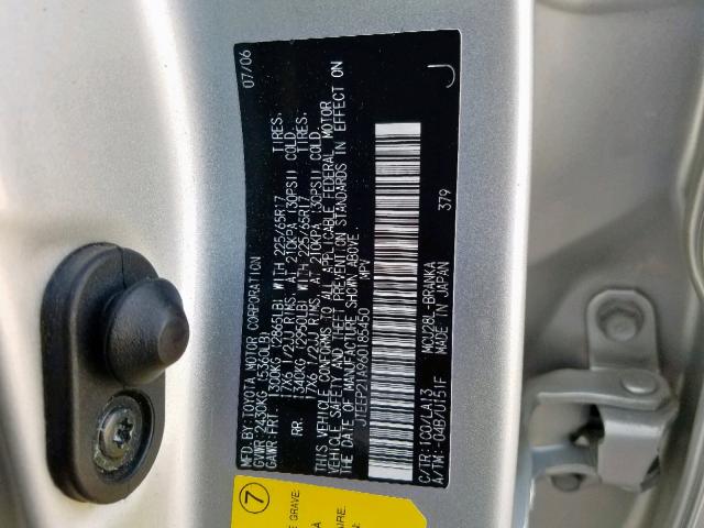 JTEEP21A960185450 - 2006 TOYOTA HIGHLANDER SILVER photo 10