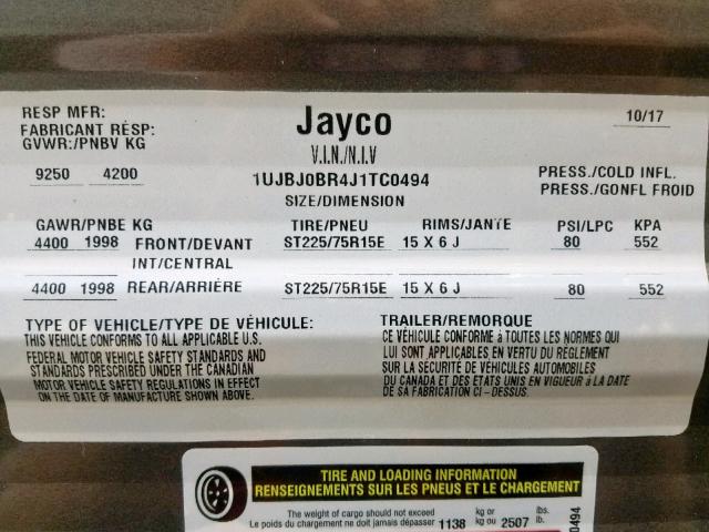 1UJBJ0BR4J1TC0494 - 2018 JAYCO JAYFLIGHT  TWO TONE photo 10