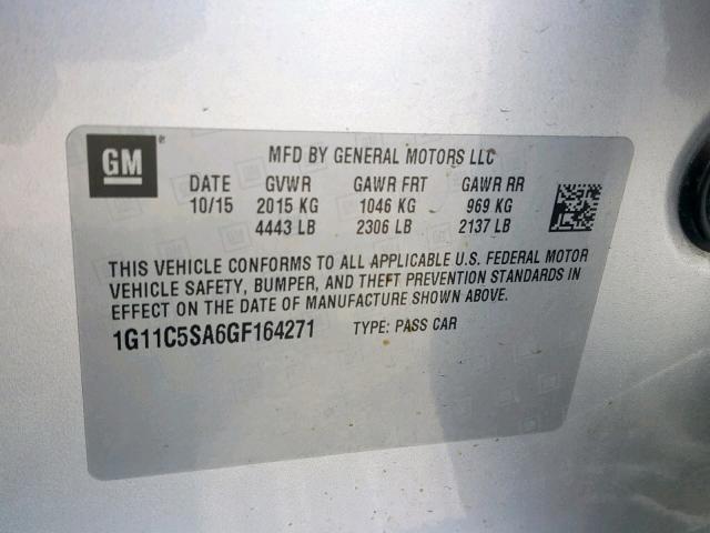 1G11C5SA6GF164271 - 2016 CHEVROLET MALIBU LIM SILVER photo 10