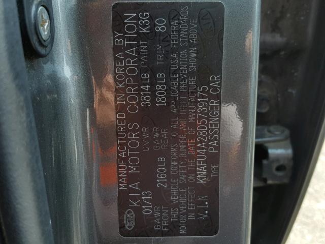 KNAFU4A28D5739175 - 2013 KIA FORTE EX CHARCOAL photo 10