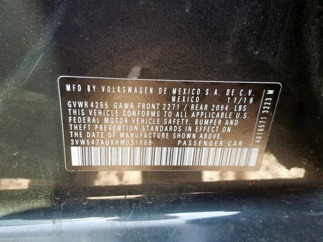 3VW547AUXHM031069 - 2017 VOLKSWAGEN GTI SPORT BLACK photo 10