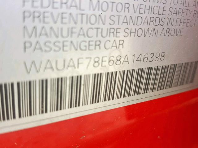 WAUAF78E68A146398 - 2008 AUDI A4 2.0T RED photo 10