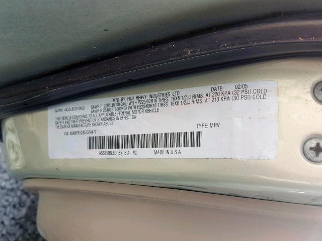 4S4BP61C857374477 - 2005 SUBARU LEGACY OUT TAN photo 10