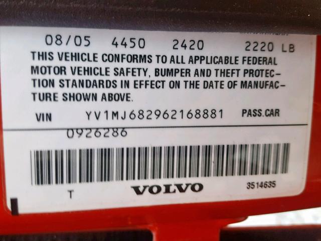 YV1MJ682962168881 - 2006 VOLVO V50 T5 RED photo 10