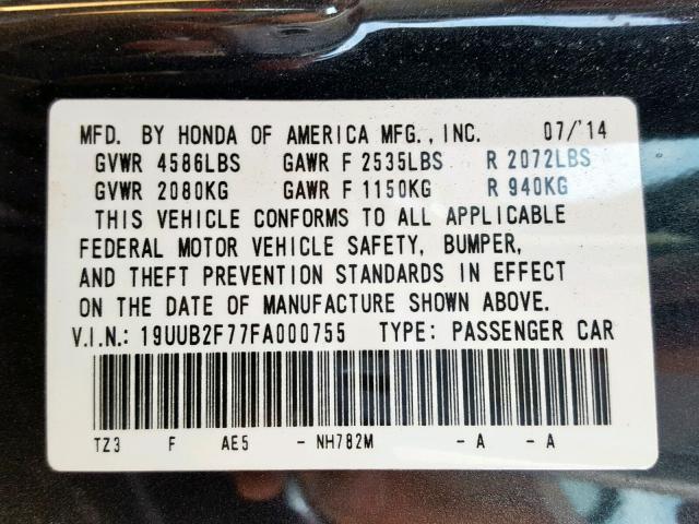 19UUB2F77FA000755 - 2015 ACURA TLX ADVANC GRAY photo 10