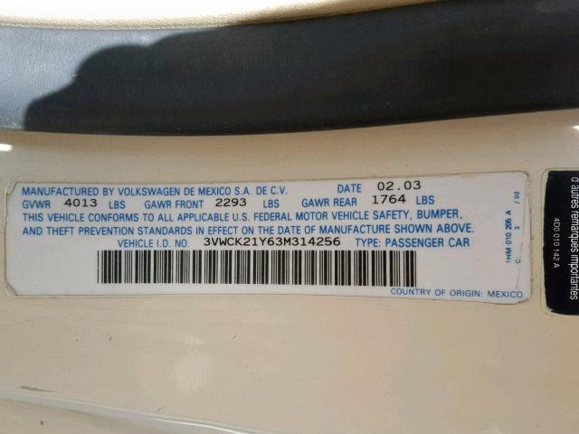 3VWCK21Y63M314256 - 2003 VOLKSWAGEN NEW BEETLE თეთრი ფოტო 10