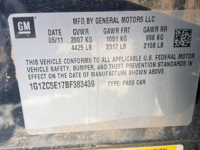 1G1ZC5E17BF383439 - 2011 CHEVROLET MALIBU 1LT BLACK photo 10