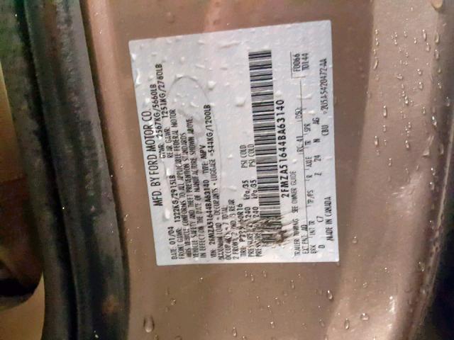 2FMZA51644BA63140 - 2004 FORD FREESTAR S GOLD photo 10