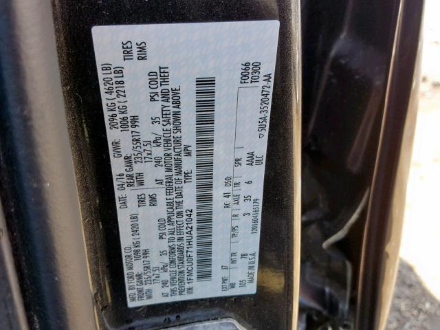 1FMCU0F71HUA21042 - 2017 FORD ESCAPE S GRAY photo 10