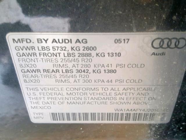 WA1A4AFY4J2016441 - 2018 AUDI SQ5 PREMIU CHARCOAL photo 10