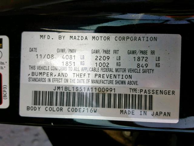 JM1BL1S51A1100991 - 2010 MAZDA 3 S BLACK photo 10