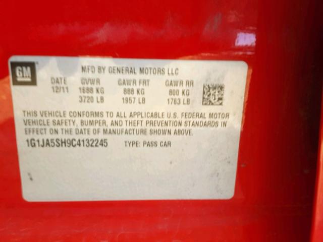 1G1JA5SH9C4132245 - 2012 CHEVROLET SONIC LS RED photo 10