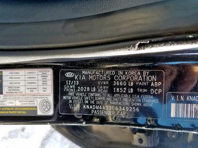 KNADM4A33E6349256 - 2014 KIA RIO LX BLACK photo 10