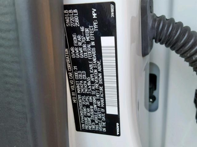 YV440MDU7H2038781 - 2017 VOLVO XC60 T5 WHITE photo 10