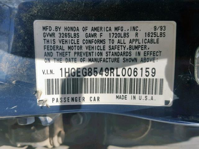 1HGEG8549RL006159 - 1994 HONDA CIVIC DX BLUE photo 10