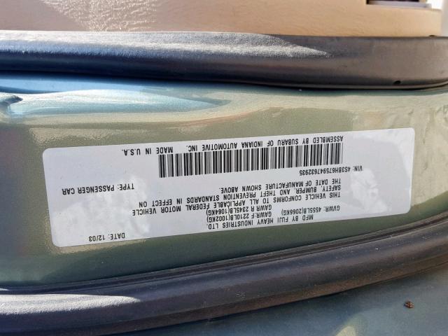 4S3BH675947632935 - 2004 SUBARU LEGACY OUT CREAM photo 10