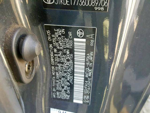 JTKDE177360089706 - 2006 TOYOTA SCION TC ნაცრისფერი ფოტო 10