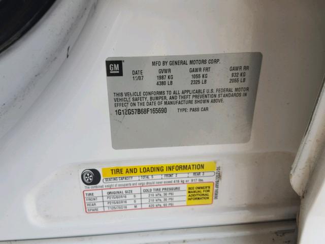 1G1ZG57B68F165690 - 2008 CHEVROLET MALIBU LS თეთრი ფოტო 10