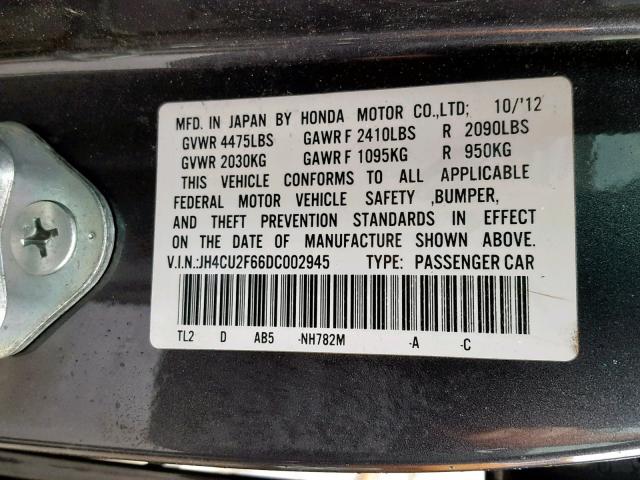 JH4CU2F66DC002945 - 2013 ACURA TSX TECH GRAY photo 10