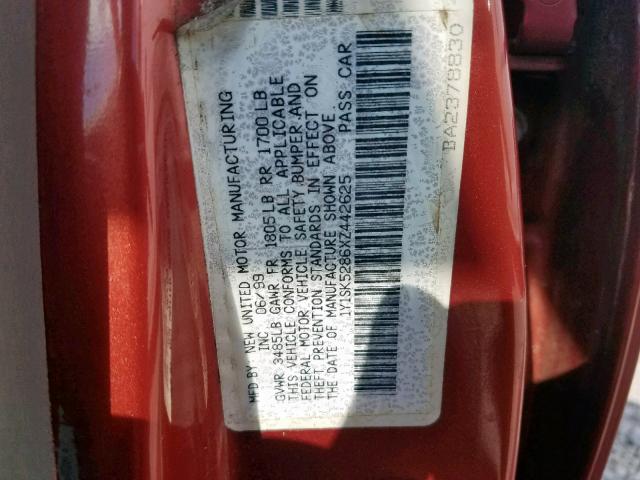 1Y1SK5286XZ442625 - 1999 CHEVROLET GEO PRIZM 栗色 照片 10